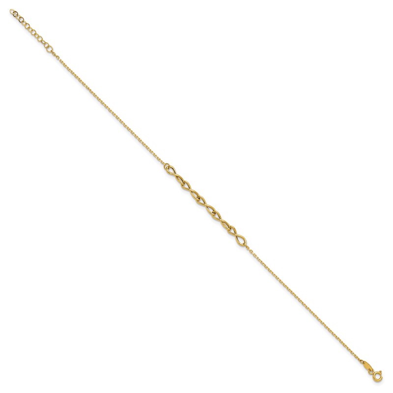 14K Polished Infinity 9in Plus 1in ext. Anklet