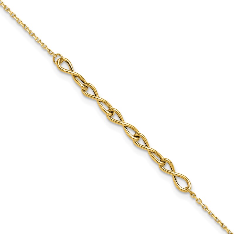 14K Polished Infinity 9in Plus 1in ext. Anklet