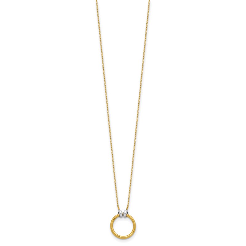 14K with Rhodium Polished Circle Necklace