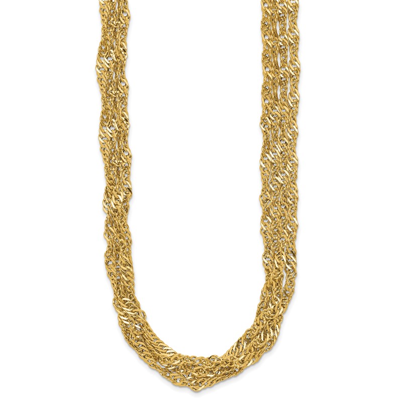 14K Polished/Diamond-cut Multi-strand Singapore Necklace