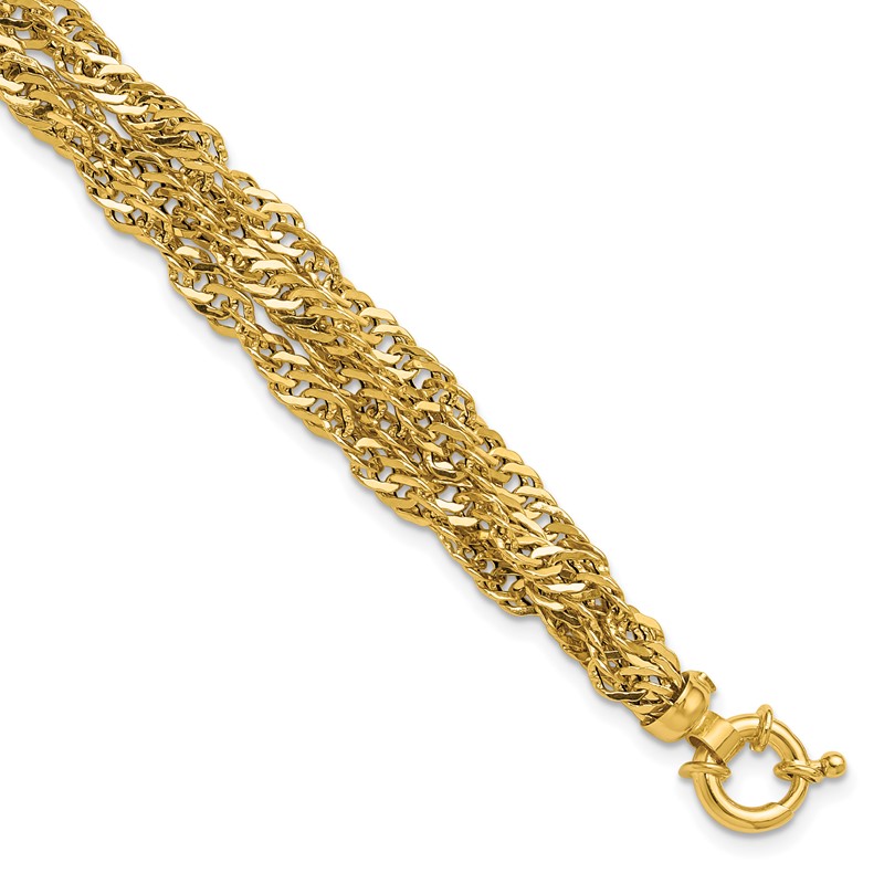 14K Polished/Diamond-cut Multi-strand Singapore Bracelet