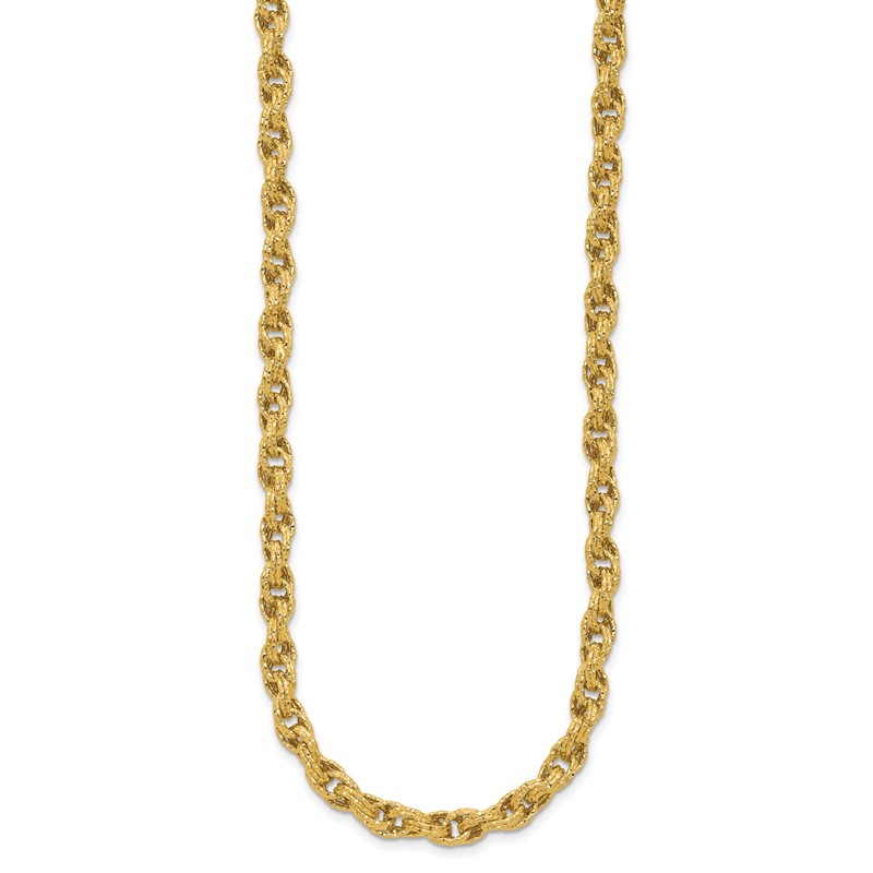 14K Polished/Textured/Dia-cut Twisted Link Necklace