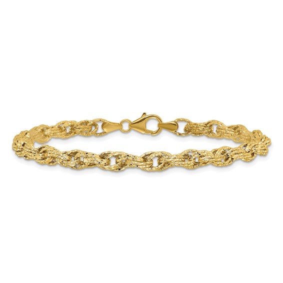 Leslie's 14K Polished/Textured/Dia-cut Twisted Link Bracelet