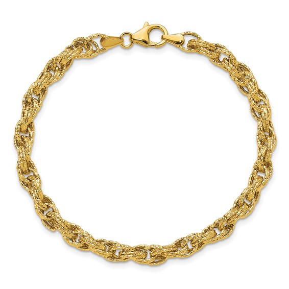 Leslie's 14K Polished/Textured/Dia-cut Twisted Link Bracelet