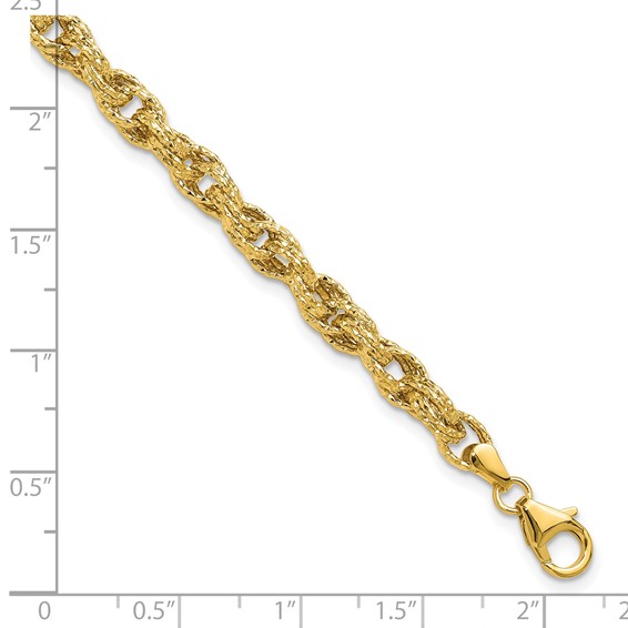 Leslie's 14K Polished/Textured/Dia-cut Twisted Link Bracelet