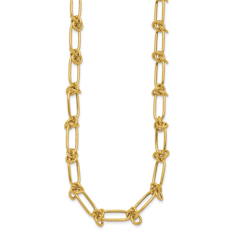 14K Polished Love Knot Fancy Paperclip Link Necklace
