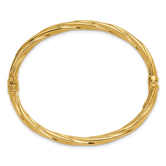 Leslie's 14K Polished and Textured Twist Hinged Bangle