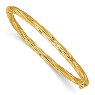 Leslie's 14K Polished and Textured Twist Hinged Bangle