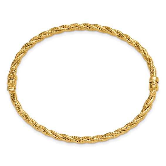 Leslie's 14K Polished and Diamond-cut Twisted Hinged Bangle