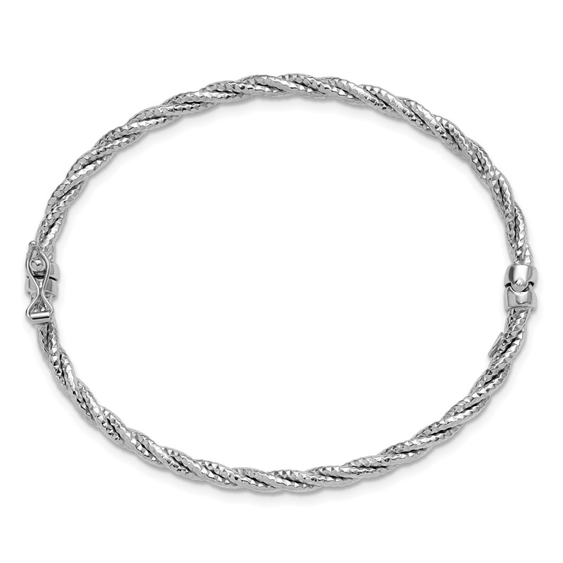 14K w/ White Rhodium Polish/Diamond-cut Twisted Hinged Bangle