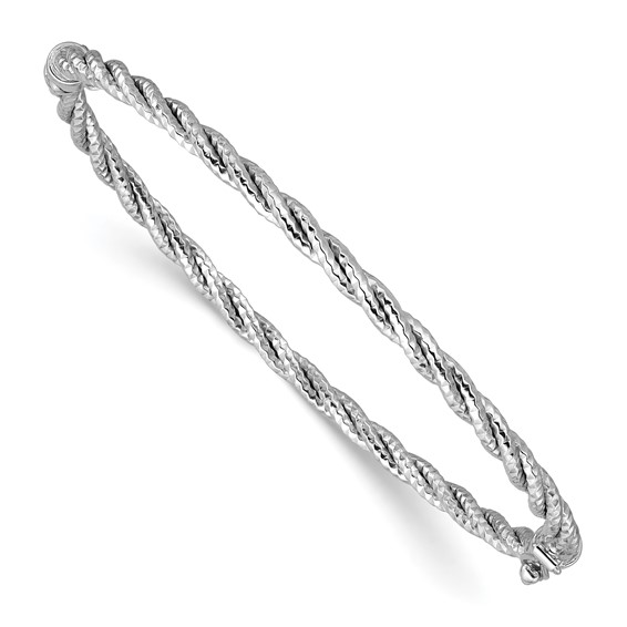 Leslie's 14K w/ White Rhodium Polish/Diamond-cut Twisted Hinged Bangle