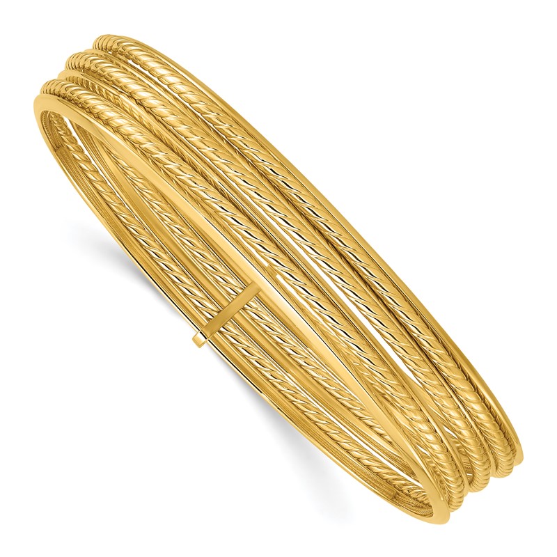 14K Polished and Twisted 7-Layer Slip-on Bangle