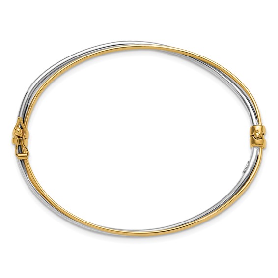 Leslie's 14K w/Rhodium Polished/Diamond-cut Twist Hinged Bangle