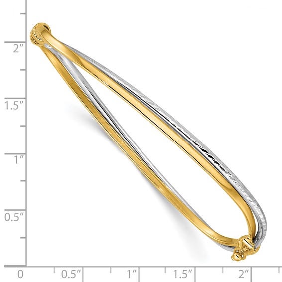 Leslie's 14K w/Rhodium Polished/Diamond-cut Twist Hinged Bangle