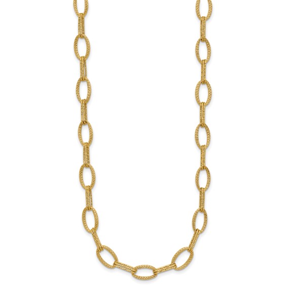 Leslie's 14K Polish/Texture/Dia-cut Fancy Oval Link Necklace