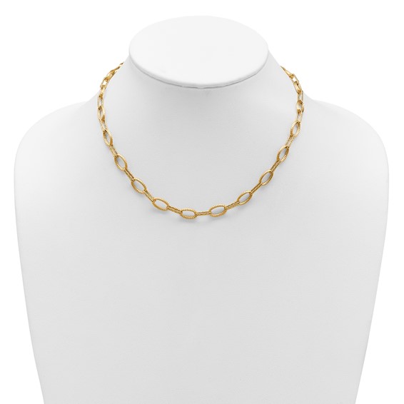 Leslie's 14K Polish/Texture/Dia-cut Fancy Oval Link Necklace