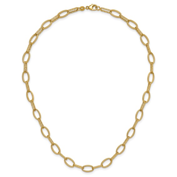 Leslie's 14K Polish/Texture/Dia-cut Fancy Oval Link Necklace