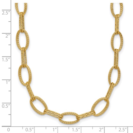 Leslie's 14K Polish/Texture/Dia-cut Fancy Oval Link Necklace