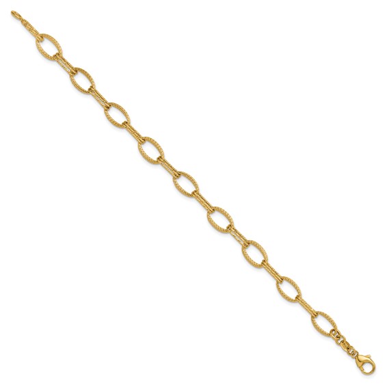 Leslie's 14K Polish/Texture/Dia-cut Fancy Oval Link Bracelet