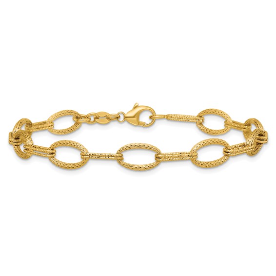 Leslie's 14K Polish/Texture/Dia-cut Fancy Oval Link Bracelet