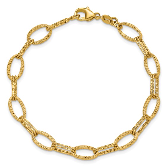 Leslie's 14K Polish/Texture/Dia-cut Fancy Oval Link Bracelet