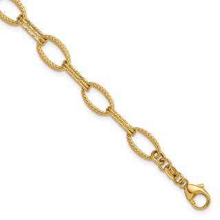 Leslie's 14K Polish/Texture/Dia-cut Fancy Oval Link Bracelet