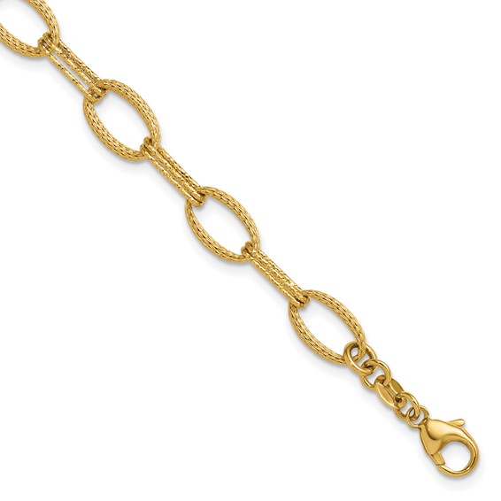 Leslie's 14K Polish/Texture/Dia-cut Fancy Oval Link Bracelet