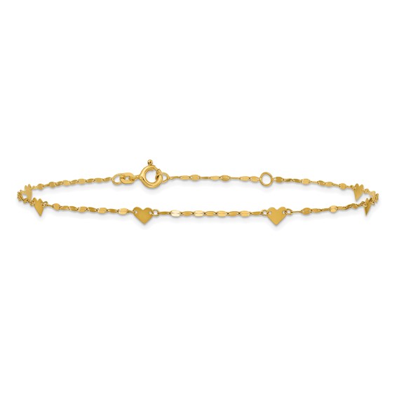 Leslie's 14K Heart  6-Station 9 inch Plus 1 inch Extender - Total 10 inch Anklet