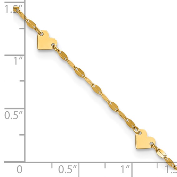 Leslie's 14K Heart  6-Station 9 inch Plus 1 inch Extender - Total 10 inch Anklet