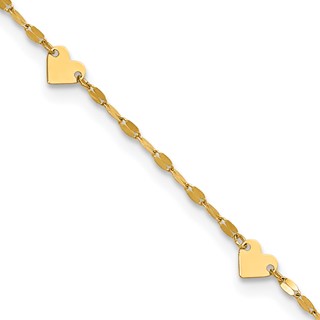 Leslie's 14K Heart  6-Station 9 inch Plus 1 inch Extender - Total 10 inch Anklet