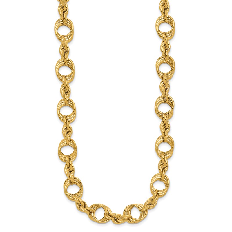 14K Polished Fancy Circle and Rope Link Necklace