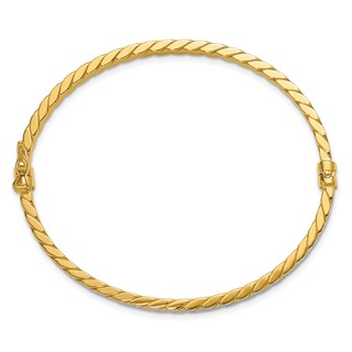 Leslie's 14K w/Rhodium Polished and Diamond-Cut Hinged Bangle