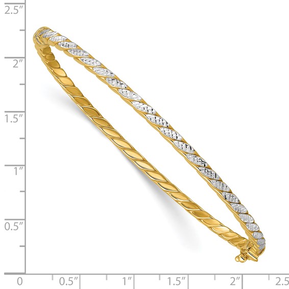 Leslie's 14K w/Rhodium Polished and Diamond-Cut Hinged Bangle