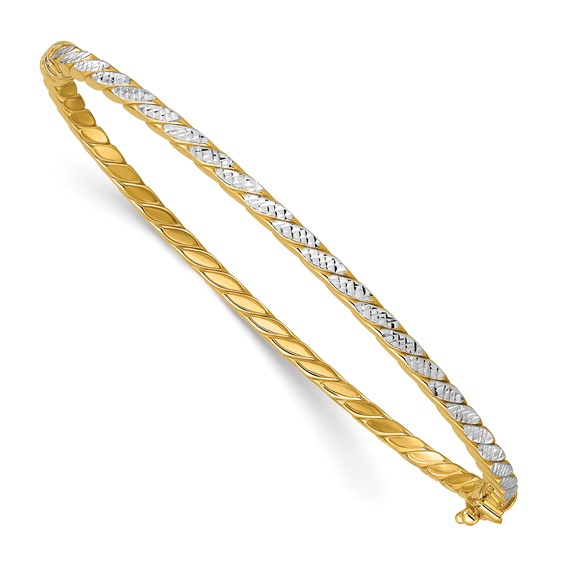 Leslie's 14K w/Rhodium Polished and Diamond-Cut Hinged Bangle