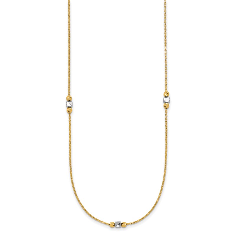 14K Two-tone Polished / Dia-cut Beads w/2in ext. Necklace