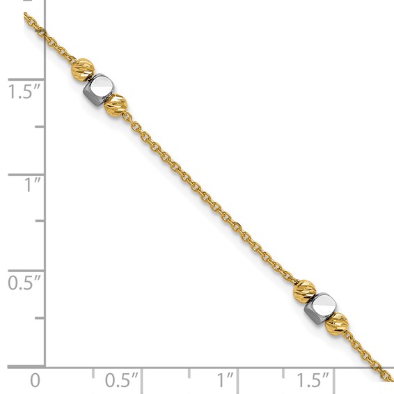 Leslie's 14K Two-tone Polished / Dia-cut Beads w/1in ext. Bracelet
