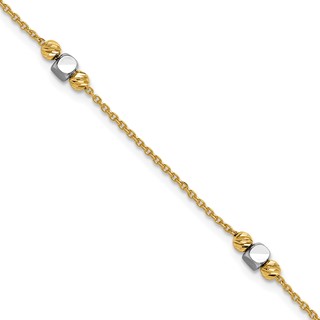 Leslie's 14K Two-tone Polished / Dia-cut Beads w/1in ext. Bracelet