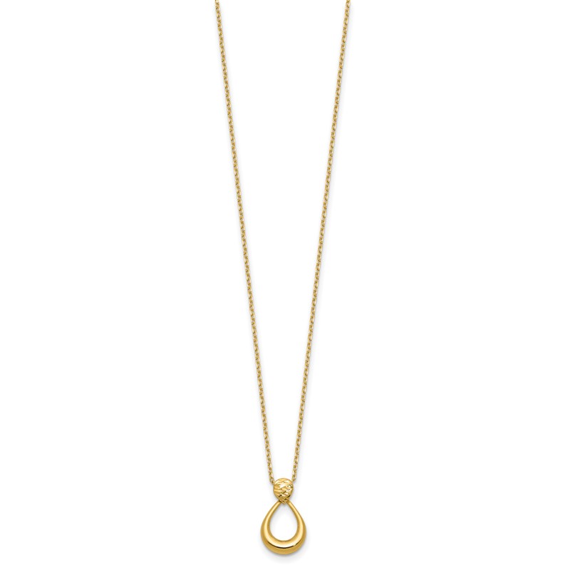 14K Polished / Dia-cut Open Teardrop w/2in ext. Necklace