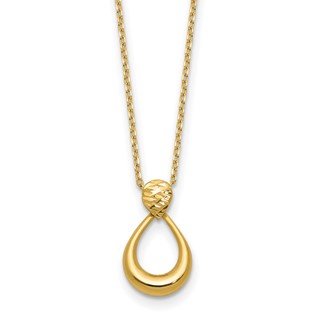 Leslie's 14K Polished / Dia-cut Open Teardrop w/2in ext. Necklace