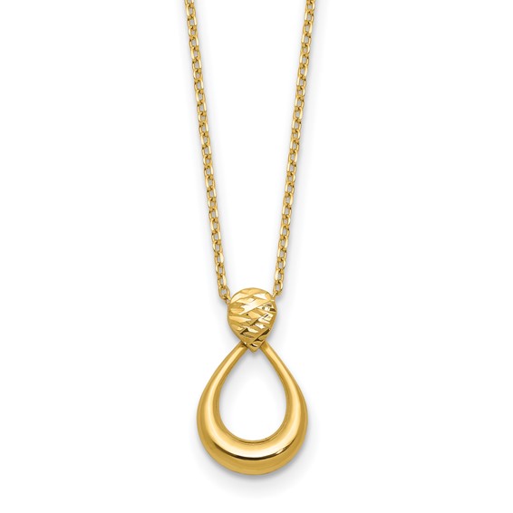 Leslie's 14K Polished / Dia-cut Open Teardrop w/2in ext. Necklace