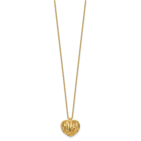Leslie's 14K Polished / Dia-cut Puffed Heart w/2in ext. Necklace