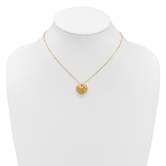 Leslie's 14K Polished / Dia-cut Puffed Heart w/2in ext. Necklace