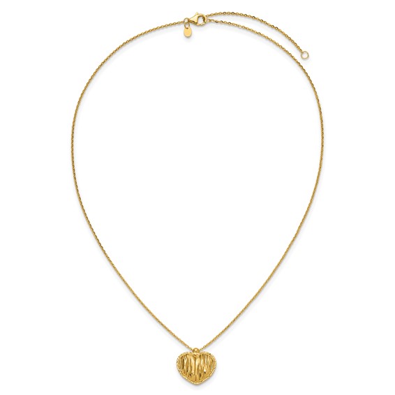 Leslie's 14K Polished / Dia-cut Puffed Heart w/2in ext. Necklace