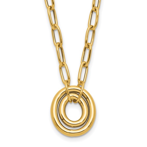 Leslie's 14K Polished Paper Clip Link with Oval Accent Necklace