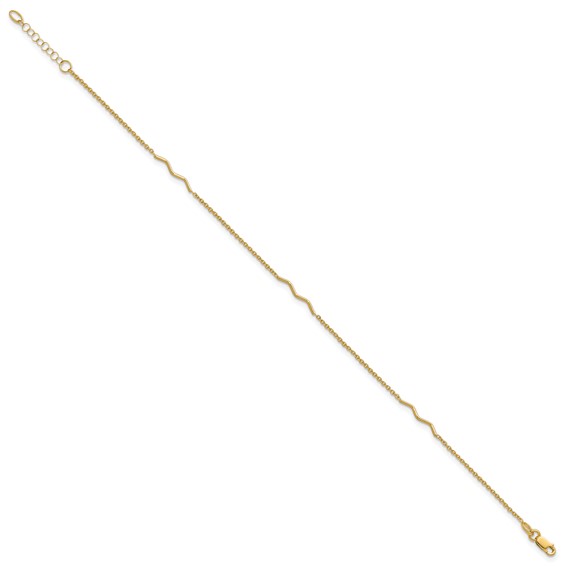 Leslie's 14K Wavy Bar 3-Station 9 inch Plus 1 inch Extender - Total 10 inch Anklet