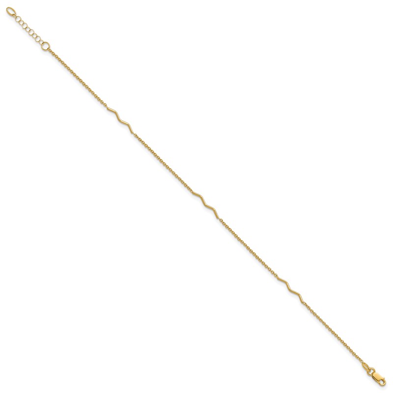 14K Polished Wavy Bar 9in Plus 1in ext. Anklet