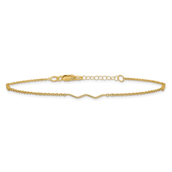 Leslie's 14K Wavy Bar 3-Station 9 inch Plus 1 inch Extender - Total 10 inch Anklet