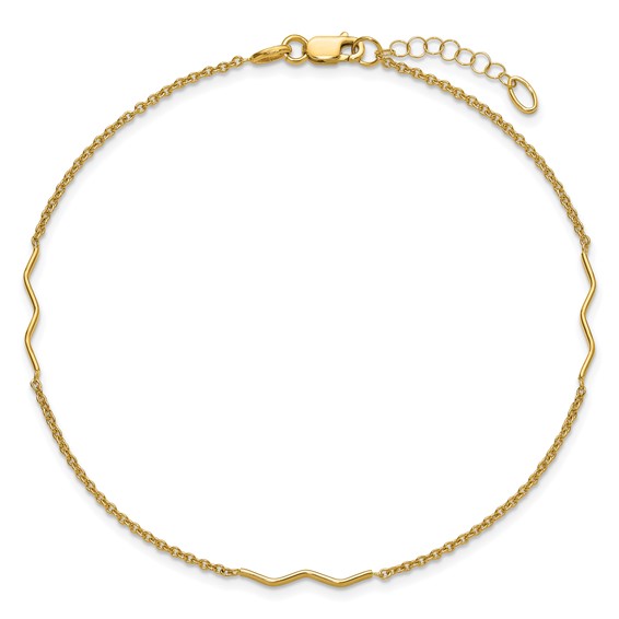 Leslie's 14K Wavy Bar 3-Station 9 inch Plus 1 inch Extender - Total 10 inch Anklet