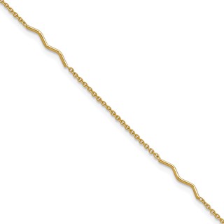 Leslie's 14K Wavy Bar 3-Station 9 inch Plus 1 inch Extender - Total 10 inch Anklet