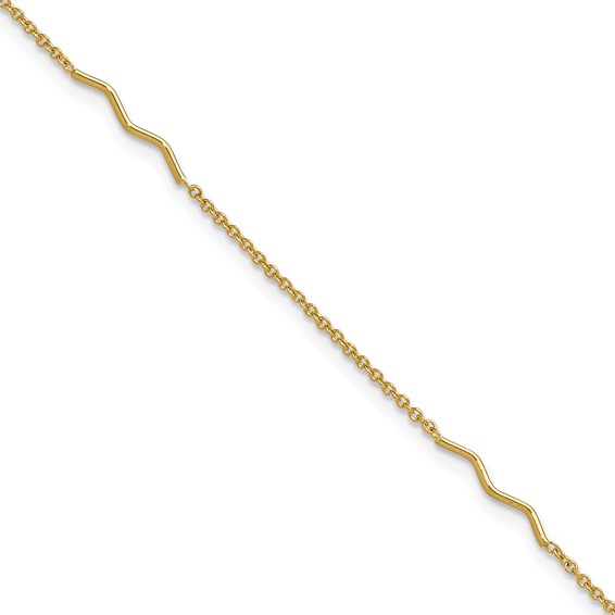 Leslie's 14K Wavy Bar 3-Station 9 inch Plus 1 inch Extender - Total 10 inch Anklet